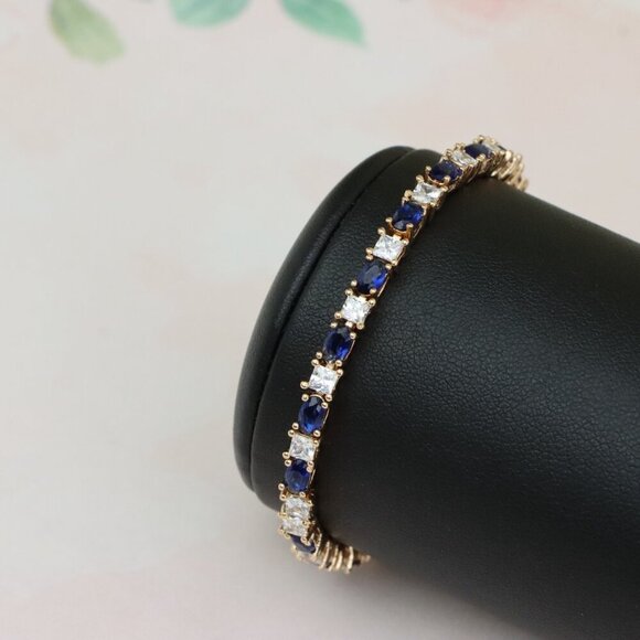 Rose Gold Bracelet with Blue & White Stones in Elegant Setting, XPBL0730 - Picture 9 of 12